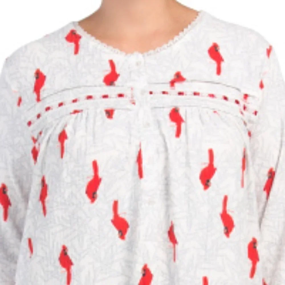 Relaxed Soft Stretchy Cozy Bird Novelty Printed Fleece Nightgown Plus Size 1X